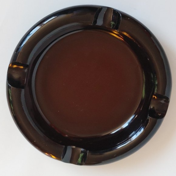 Round Dark Gold Amber 8 in Vintage Glass Ashtray Bubble Ashtray - Picture 1 of 9